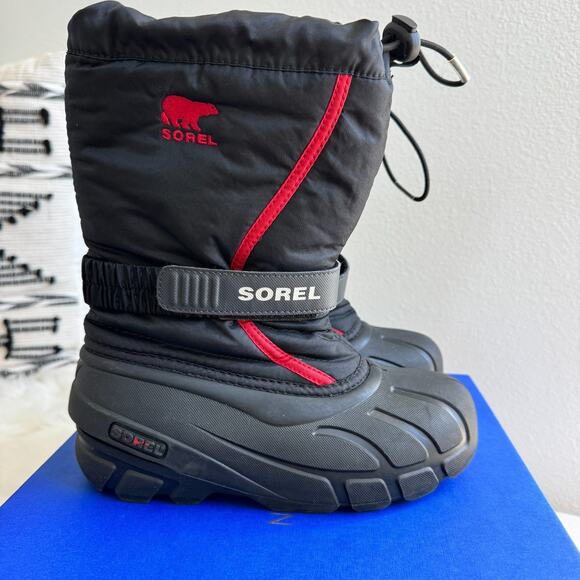 Sorel Youth Winter Boots Black Red Sz 3 Heavy Liners Boys Snow - Picture 3 of 8